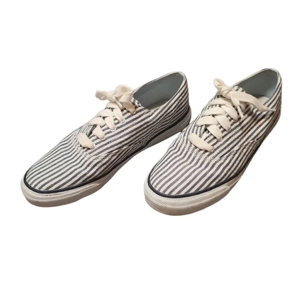 Sperry Pinstriped Topsider Sneaker Blue & White 9.5 - Picture 3 of 9